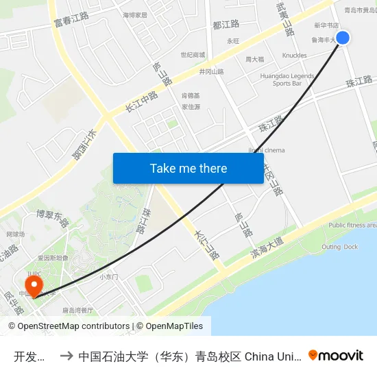 开发区管委 to 中国石油大学（华东）青岛校区 China University Of Petroleum map