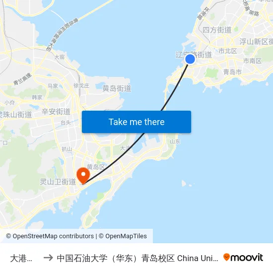 大港客运站 to 中国石油大学（华东）青岛校区 China University Of Petroleum map