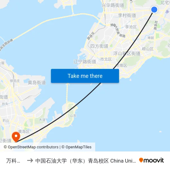 万科生态城 to 中国石油大学（华东）青岛校区 China University Of Petroleum map