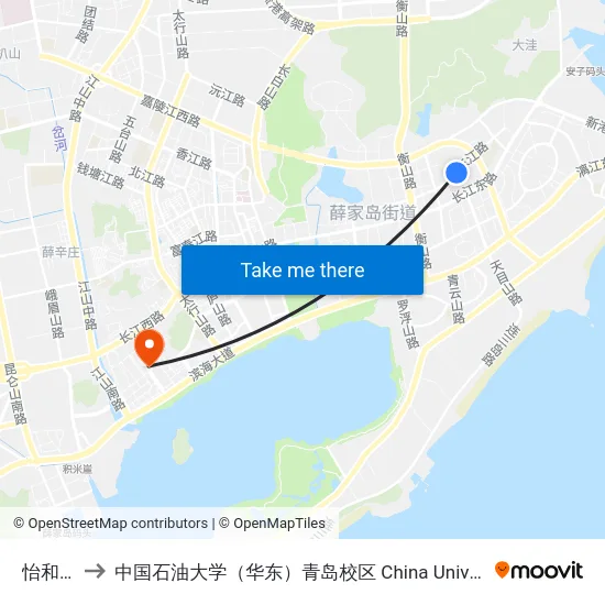 怡和嘉园 to 中国石油大学（华东）青岛校区 China University Of Petroleum map