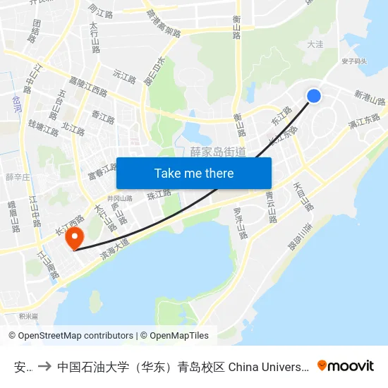 安子 to 中国石油大学（华东）青岛校区 China University Of Petroleum map