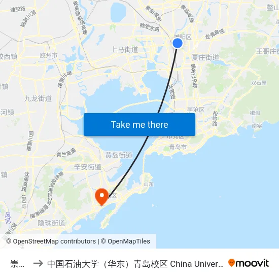 崇阳路 to 中国石油大学（华东）青岛校区 China University Of Petroleum map