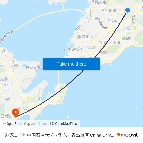 刘家下河 to 中国石油大学（华东）青岛校区 China University Of Petroleum map
