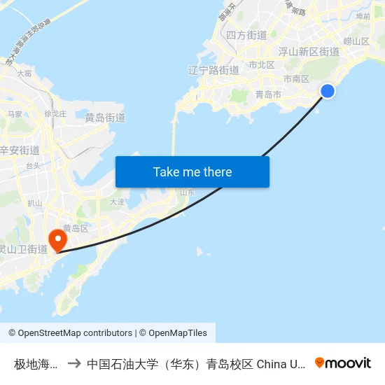 极地海洋世界 to 中国石油大学（华东）青岛校区 China University Of Petroleum map