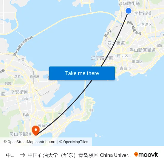 中华路 to 中国石油大学（华东）青岛校区 China University Of Petroleum map