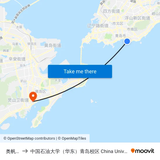 奥帆基地 to 中国石油大学（华东）青岛校区 China University Of Petroleum map