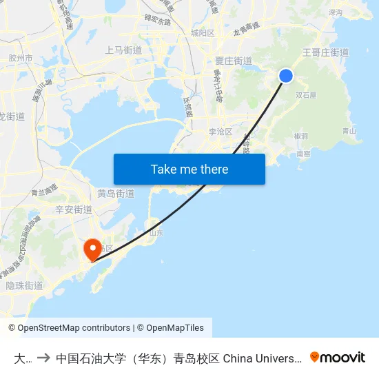 大崂 to 中国石油大学（华东）青岛校区 China University Of Petroleum map