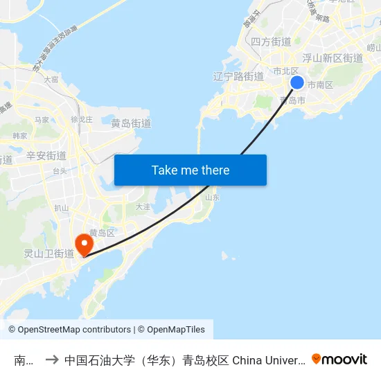 南京路 to 中国石油大学（华东）青岛校区 China University Of Petroleum map
