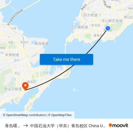 青岛曙光医院 to 中国石油大学（华东）青岛校区 China University Of Petroleum map