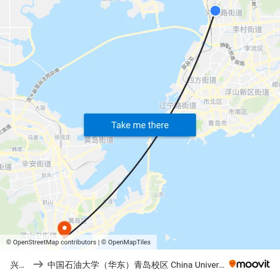 兴城路 to 中国石油大学（华东）青岛校区 China University Of Petroleum map