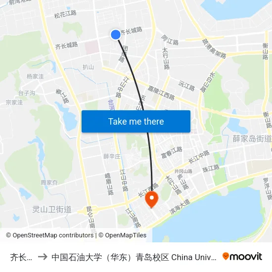 齐长城路 to 中国石油大学（华东）青岛校区 China University Of Petroleum map
