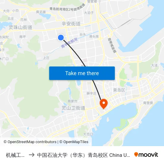 机械工业园东 to 中国石油大学（华东）青岛校区 China University Of Petroleum map