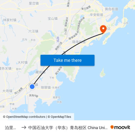泊里枢纽站 to 中国石油大学（华东）青岛校区 China University Of Petroleum map