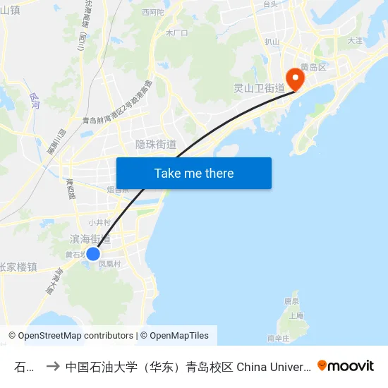 石门寺 to 中国石油大学（华东）青岛校区 China University Of Petroleum map