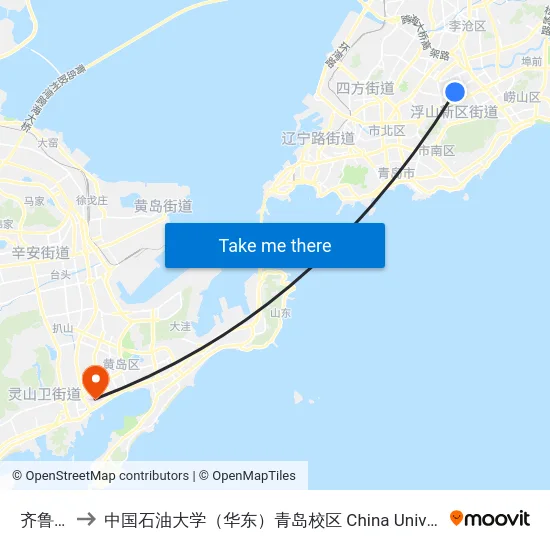 齐鲁医院 to 中国石油大学（华东）青岛校区 China University Of Petroleum map