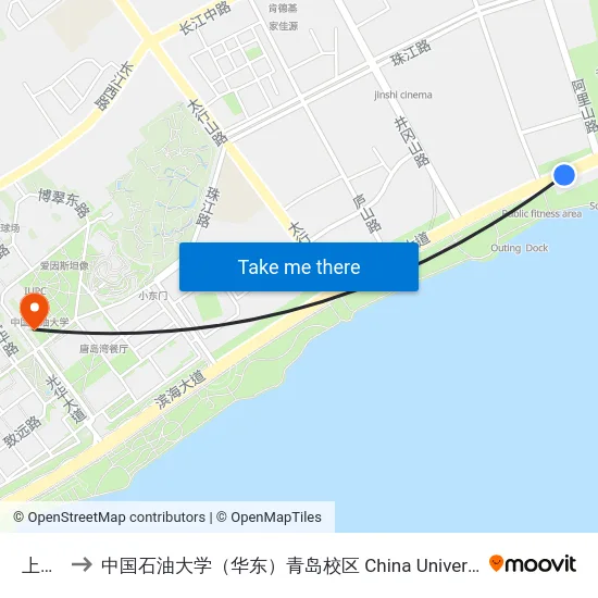 上流汇 to 中国石油大学（华东）青岛校区 China University Of Petroleum map