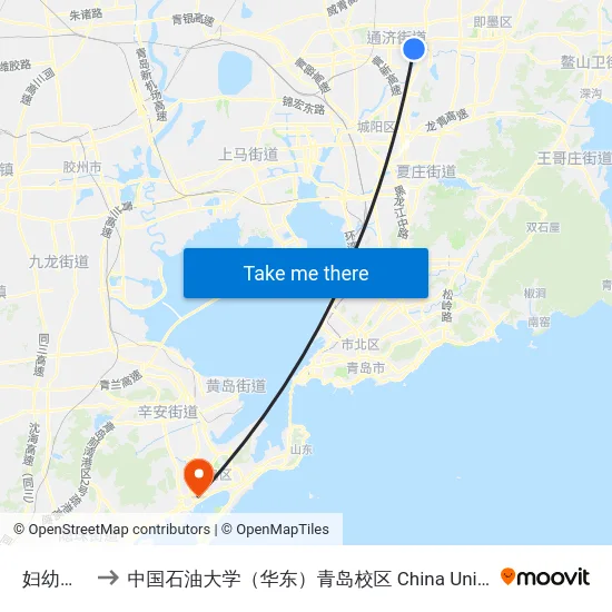 妇幼保健院 to 中国石油大学（华东）青岛校区 China University Of Petroleum map