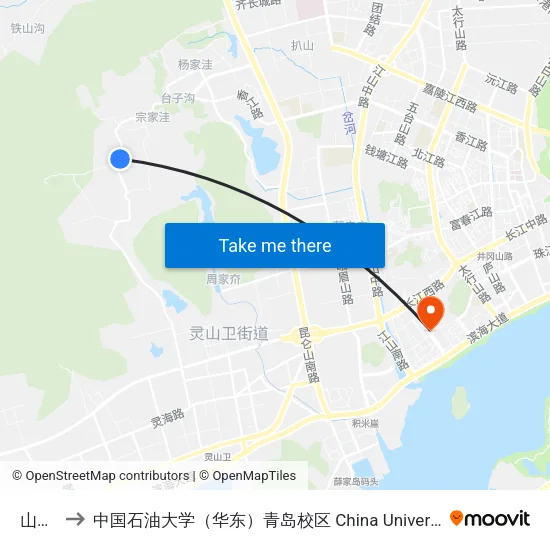 山子西 to 中国石油大学（华东）青岛校区 China University Of Petroleum map