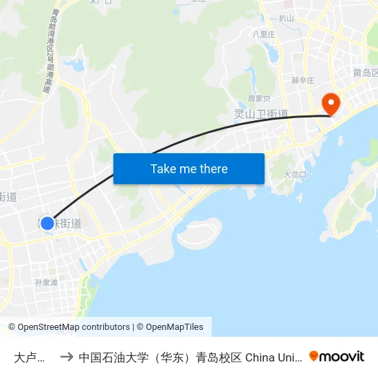 大卢家滩站 to 中国石油大学（华东）青岛校区 China University Of Petroleum map