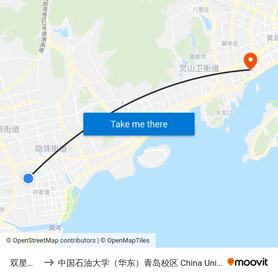 双星轮胎站 to 中国石油大学（华东）青岛校区 China University Of Petroleum map