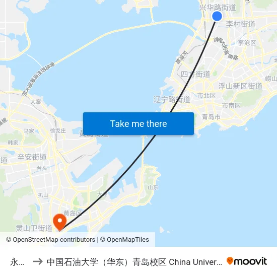 永平路 to 中国石油大学（华东）青岛校区 China University Of Petroleum map