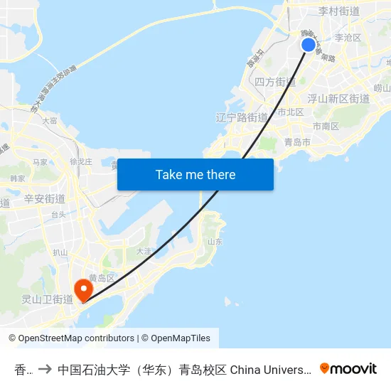 香里 to 中国石油大学（华东）青岛校区 China University Of Petroleum map