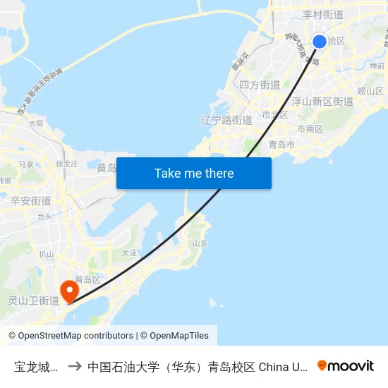 宝龙城市广场 to 中国石油大学（华东）青岛校区 China University Of Petroleum map