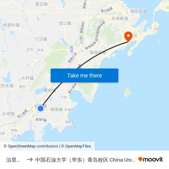 泊里枢纽站 to 中国石油大学（华东）青岛校区 China University Of Petroleum map
