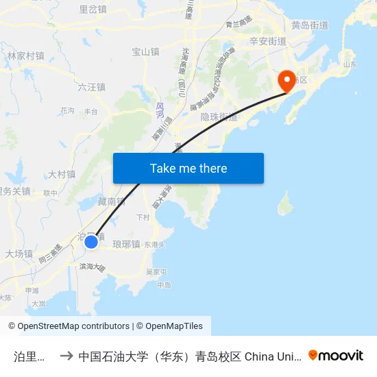泊里枢纽站 to 中国石油大学（华东）青岛校区 China University Of Petroleum map
