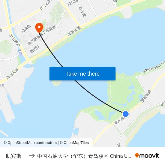 凯宾斯基饭店 to 中国石油大学（华东）青岛校区 China University Of Petroleum map