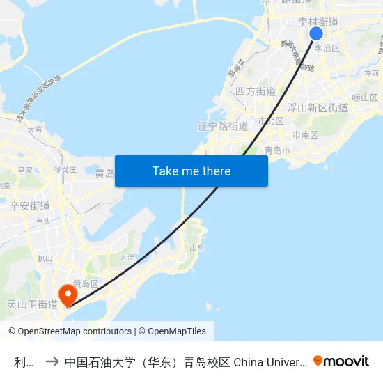 利客来 to 中国石油大学（华东）青岛校区 China University Of Petroleum map