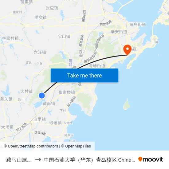 藏马山旅游度假区 to 中国石油大学（华东）青岛校区 China University Of Petroleum map