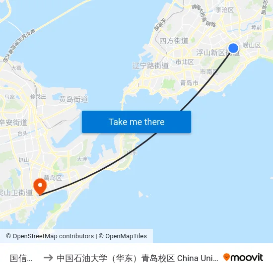 国信体育馆 to 中国石油大学（华东）青岛校区 China University Of Petroleum map
