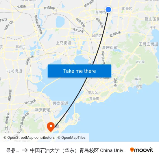 果品市场 to 中国石油大学（华东）青岛校区 China University Of Petroleum map