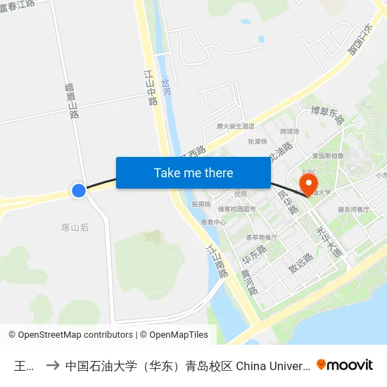 王家港 to 中国石油大学（华东）青岛校区 China University Of Petroleum map