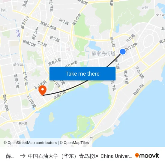 薛家岛 to 中国石油大学（华东）青岛校区 China University Of Petroleum map