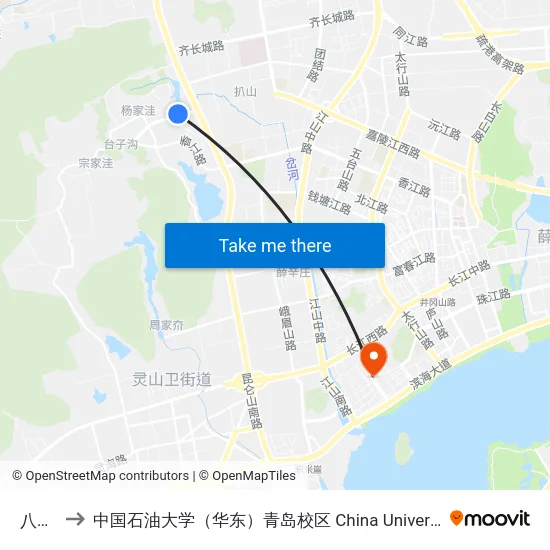 八里庄 to 中国石油大学（华东）青岛校区 China University Of Petroleum map