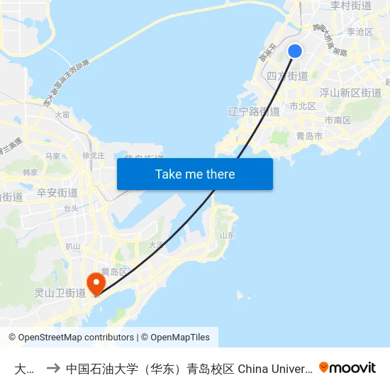 大沙路 to 中国石油大学（华东）青岛校区 China University Of Petroleum map