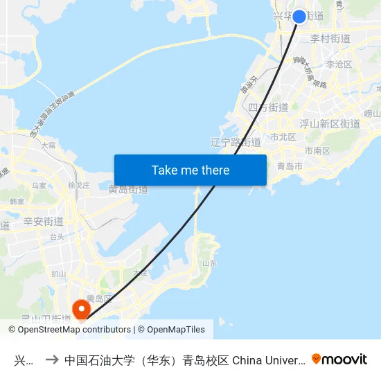 兴国路 to 中国石油大学（华东）青岛校区 China University Of Petroleum map