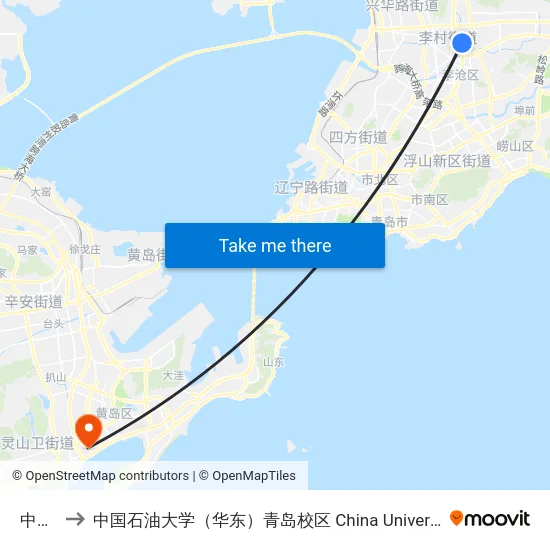 中崂路 to 中国石油大学（华东）青岛校区 China University Of Petroleum map