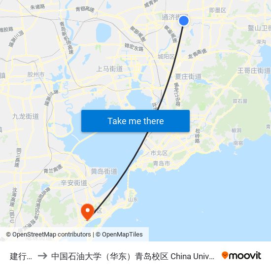 建行大厦 to 中国石油大学（华东）青岛校区 China University Of Petroleum map