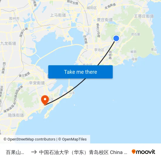 百果山森林公园 to 中国石油大学（华东）青岛校区 China University Of Petroleum map