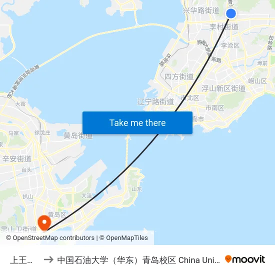 上王埠村委 to 中国石油大学（华东）青岛校区 China University Of Petroleum map