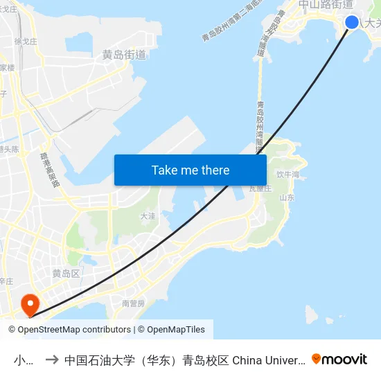小鱼山 to 中国石油大学（华东）青岛校区 China University Of Petroleum map