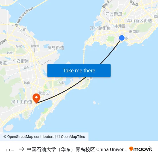 市政府 to 中国石油大学（华东）青岛校区 China University Of Petroleum map