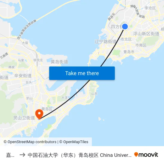 嘉定山 to 中国石油大学（华东）青岛校区 China University Of Petroleum map