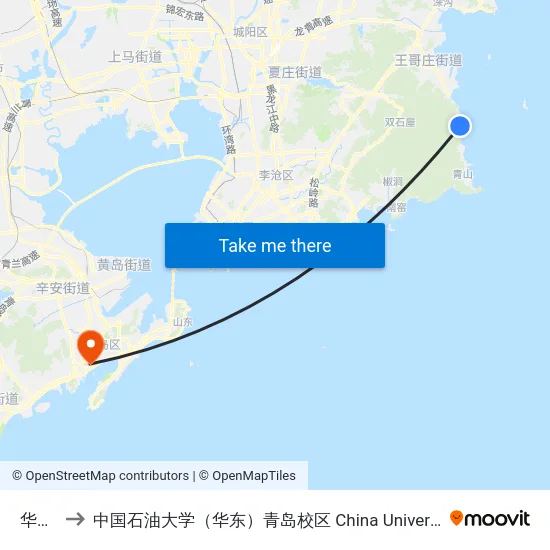 华严寺 to 中国石油大学（华东）青岛校区 China University Of Petroleum map