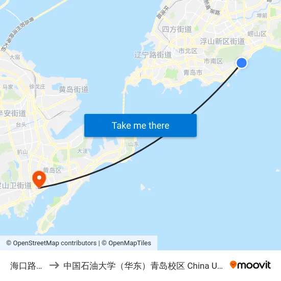 海口路海青路 to 中国石油大学（华东）青岛校区 China University Of Petroleum map
