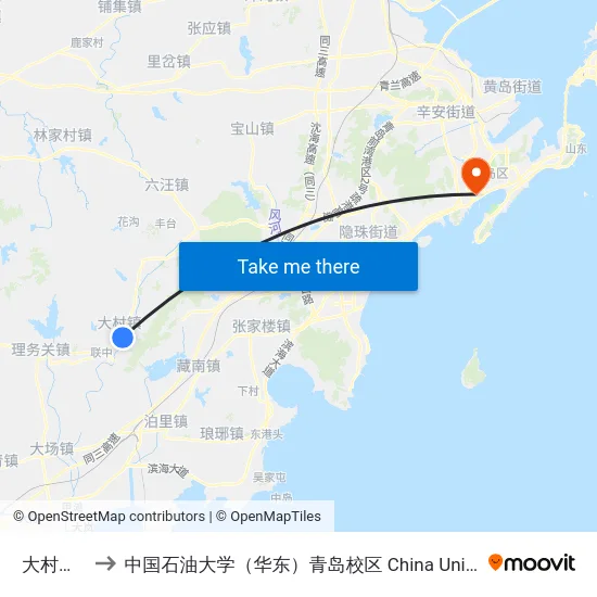 大村换乘站 to 中国石油大学（华东）青岛校区 China University Of Petroleum map