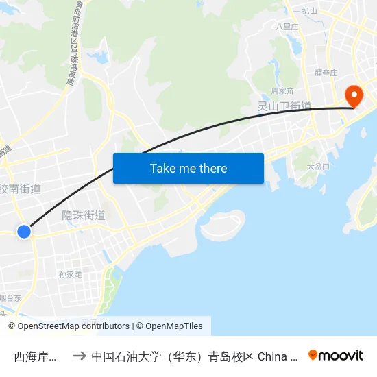 西海岸汽车总站 to 中国石油大学（华东）青岛校区 China University Of Petroleum map